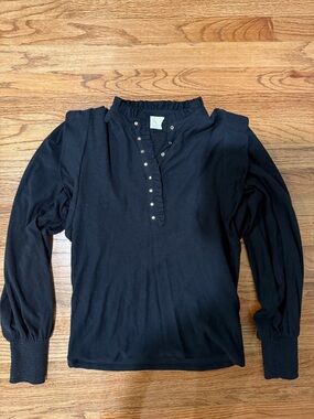 Nation LTD Black Ruffle Shoulder Long Sleeve Top